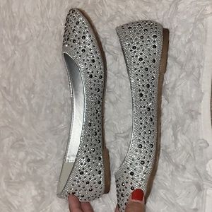 SILVER RHINESTONE BALLET FLATS